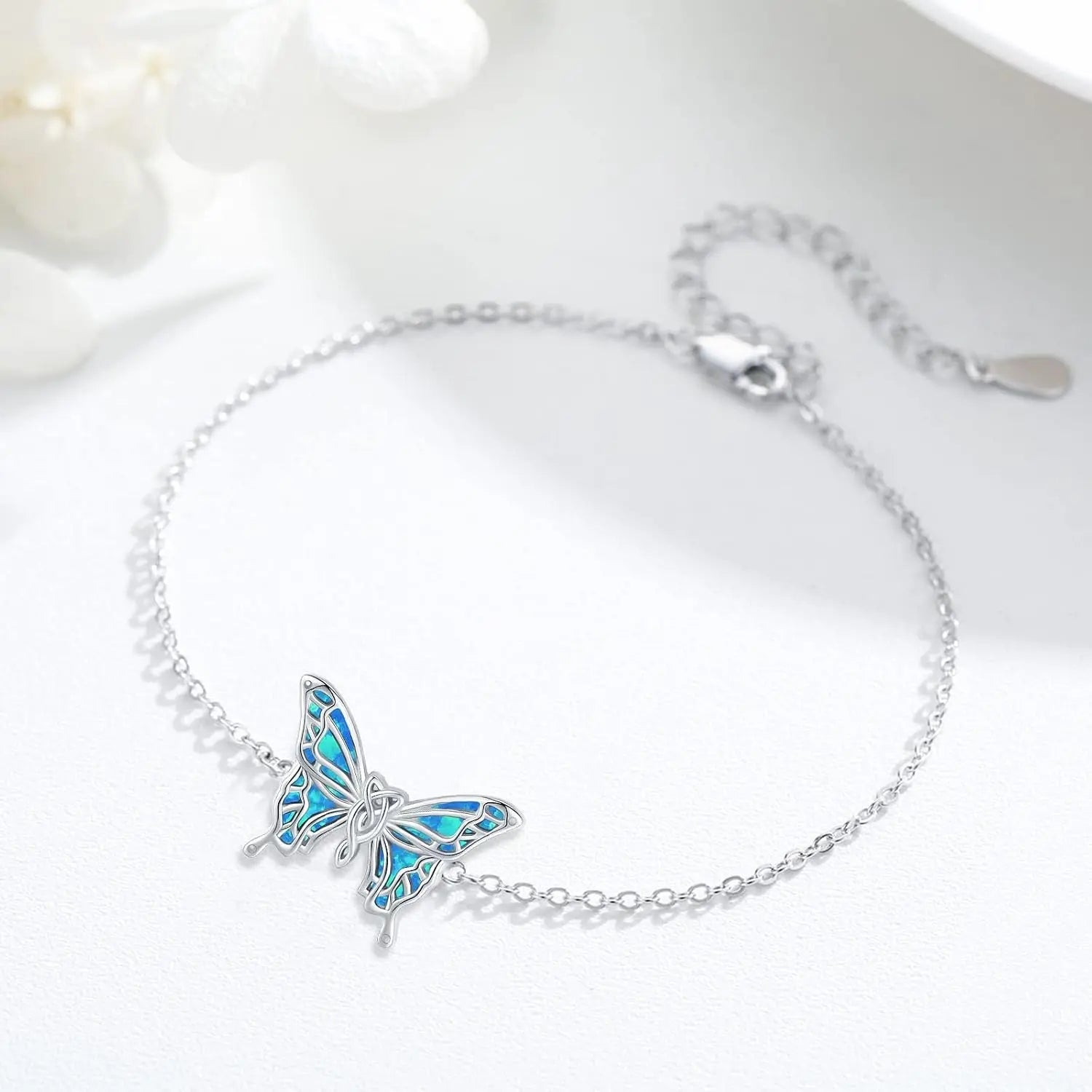 925 Sterling Silver Bracelets Adjustable Opal Butterfly