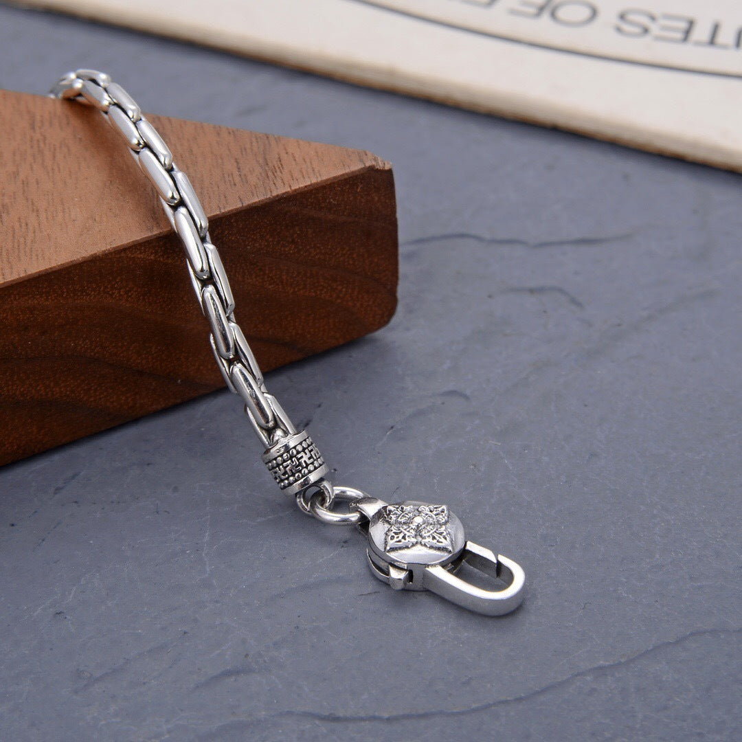 S925 Silver Textured Bamboo Men's Bracelet