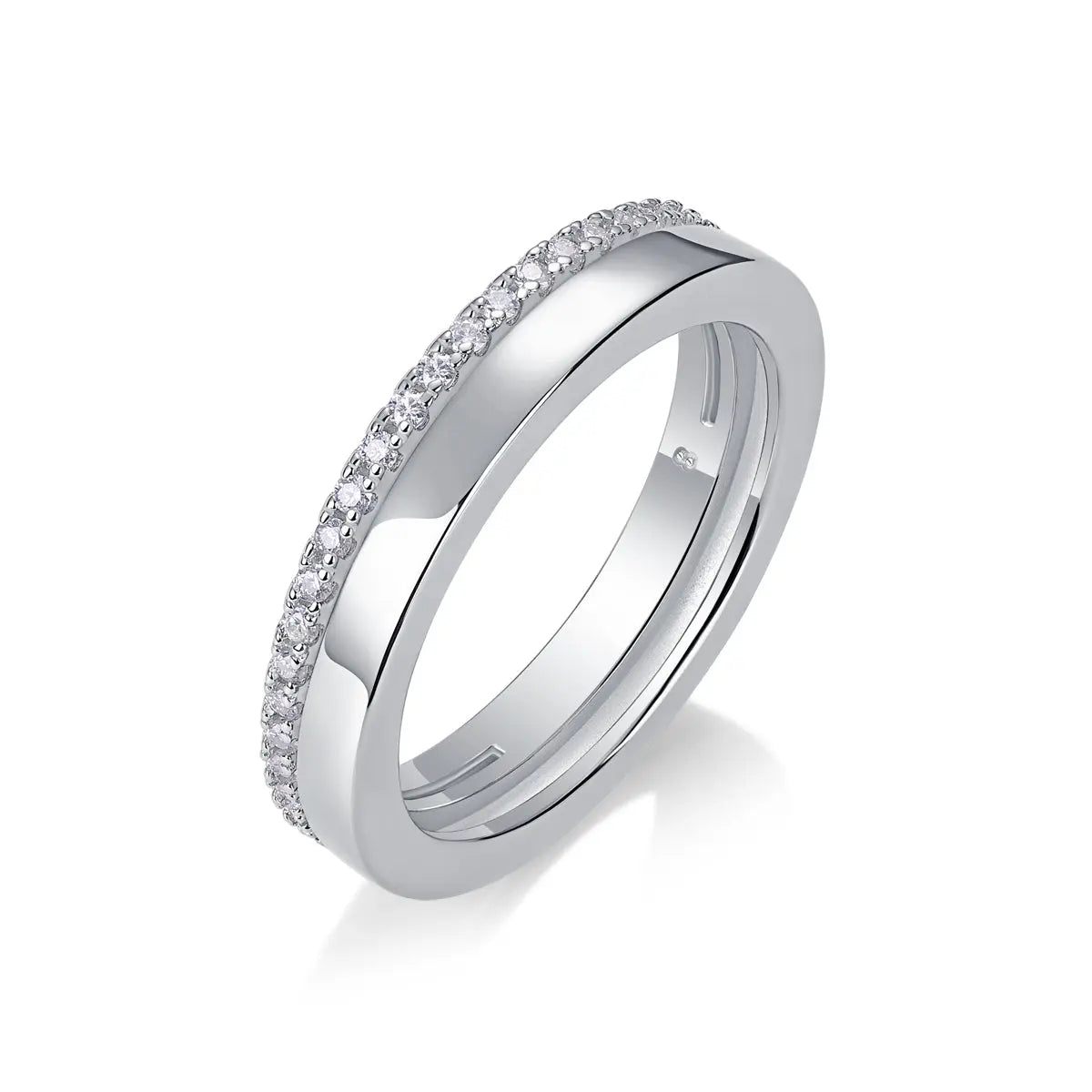 1Double Ring Shadow Ring with Moissanite S925 Sterling Silver and Platinum-Plated Diamond