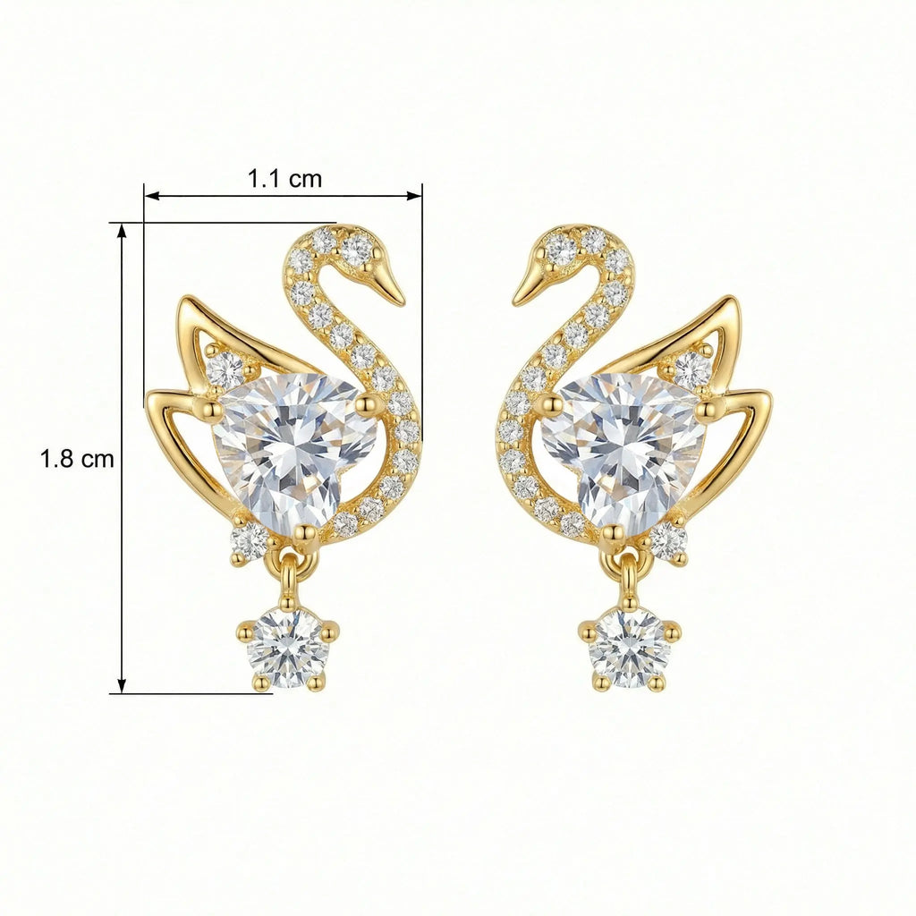 925 Sterling Silver Elegant Sparkling Heart-Shaped Crystal Swan Drop Earrings with Radiant Accents