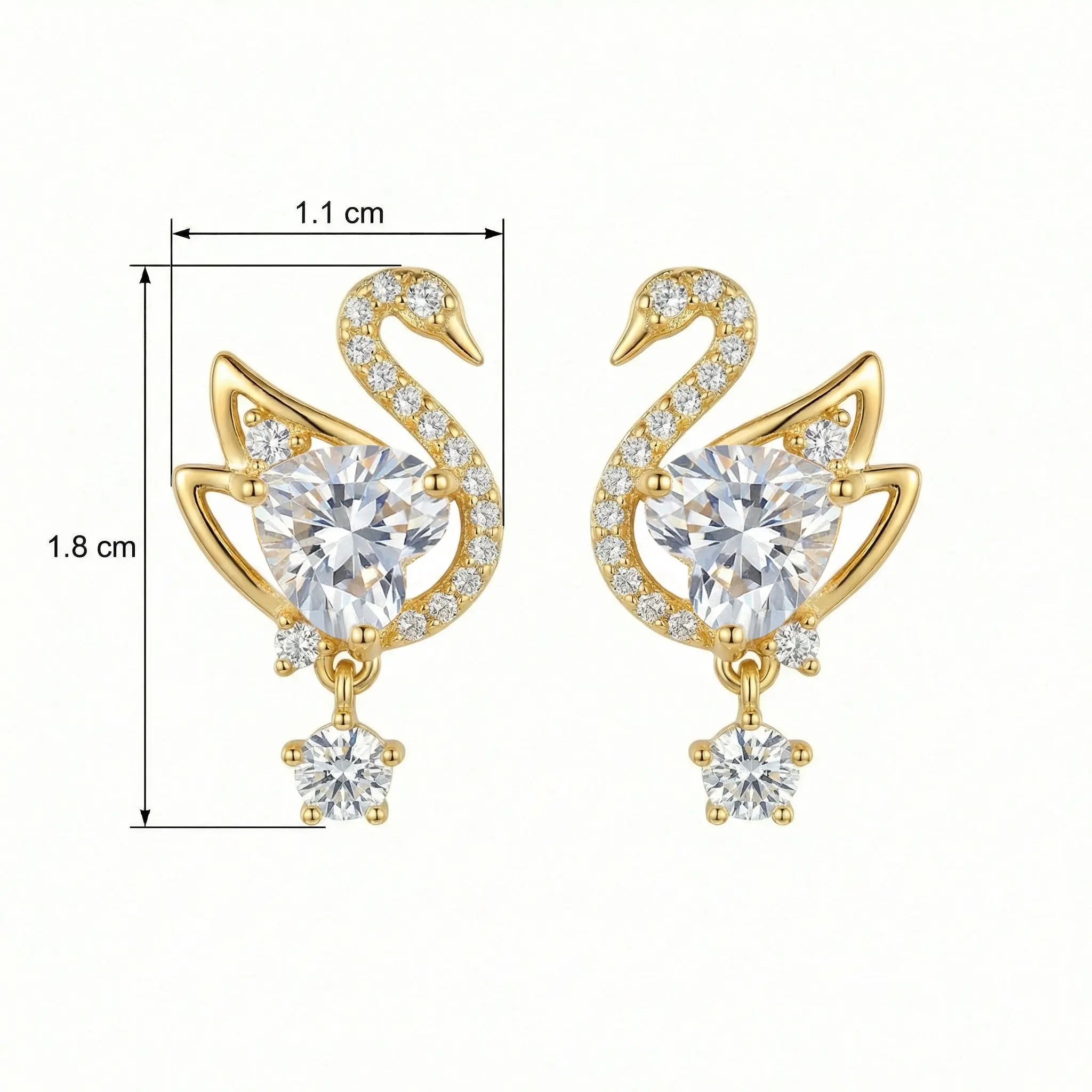 925 Sterling Silver Elegant Sparkling Heart-Shaped Crystal Swan Drop Earrings with Radiant Accents