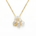 925 Sterling Silver Elegant Mother of Pearl Flower Pendant Necklace with Pearl and Butterfly Charm NP Collection