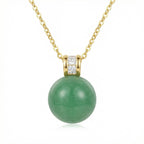 925 Sterling Silver Elegant Green Jadeite Sphere Pendant Necklace Featuring Brilliant Square Accents on a Fine Link Chain NP Collection