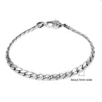 S925 Silver Flat Snake Glossy Curb Bracelet