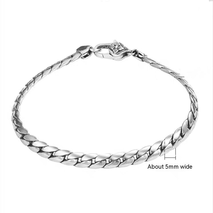 S925 Silver Flat Snake Glossy Curb Bracelet