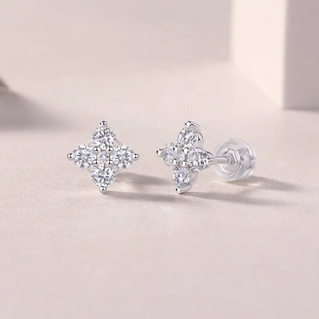 1Sweetheart French - Diamond Jewelry with Moissanite S925 Sterling Silver and Platinum-Plated Stud Earrings 