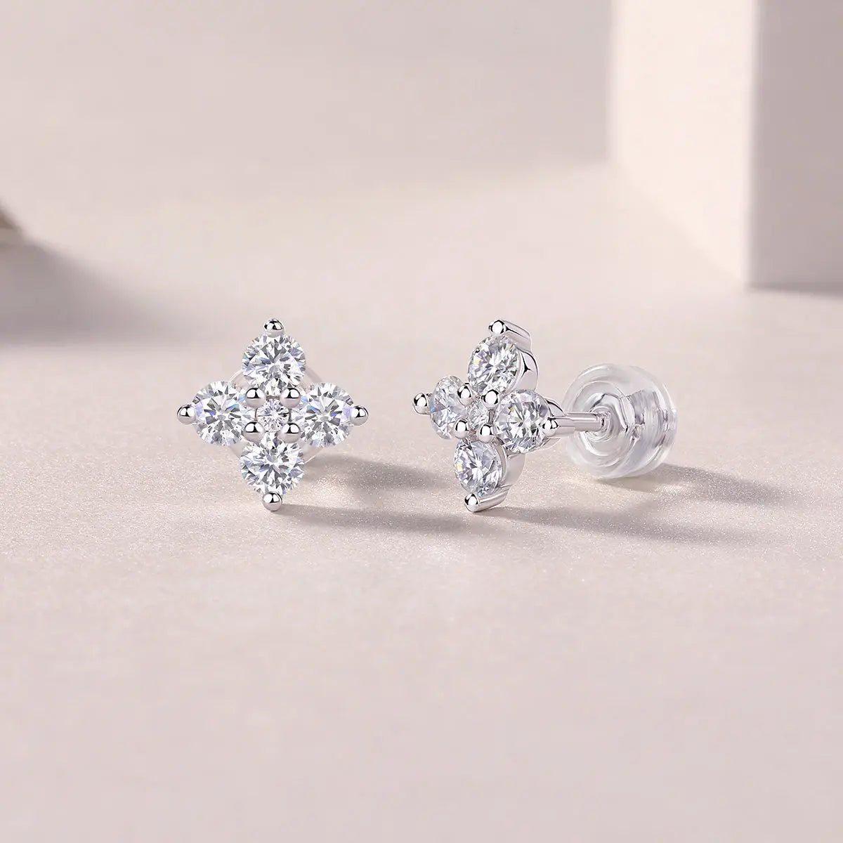 1Sweetheart French - Diamond Jewelry with Moissanite S925 Sterling Silver and Platinum-Plated Stud Earrings 