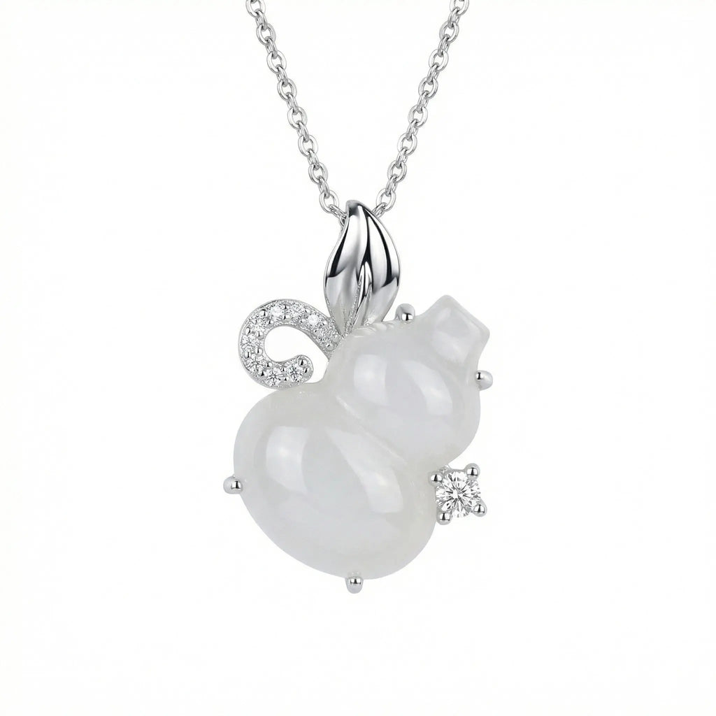 925 Sterling Silver Elegant White Gourd Pendant Necklace with Shimmering Silver Accents NP Collection