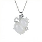 925 Sterling Silver Elegant White Gourd Pendant Necklace with Shimmering Silver Accents NP Collection