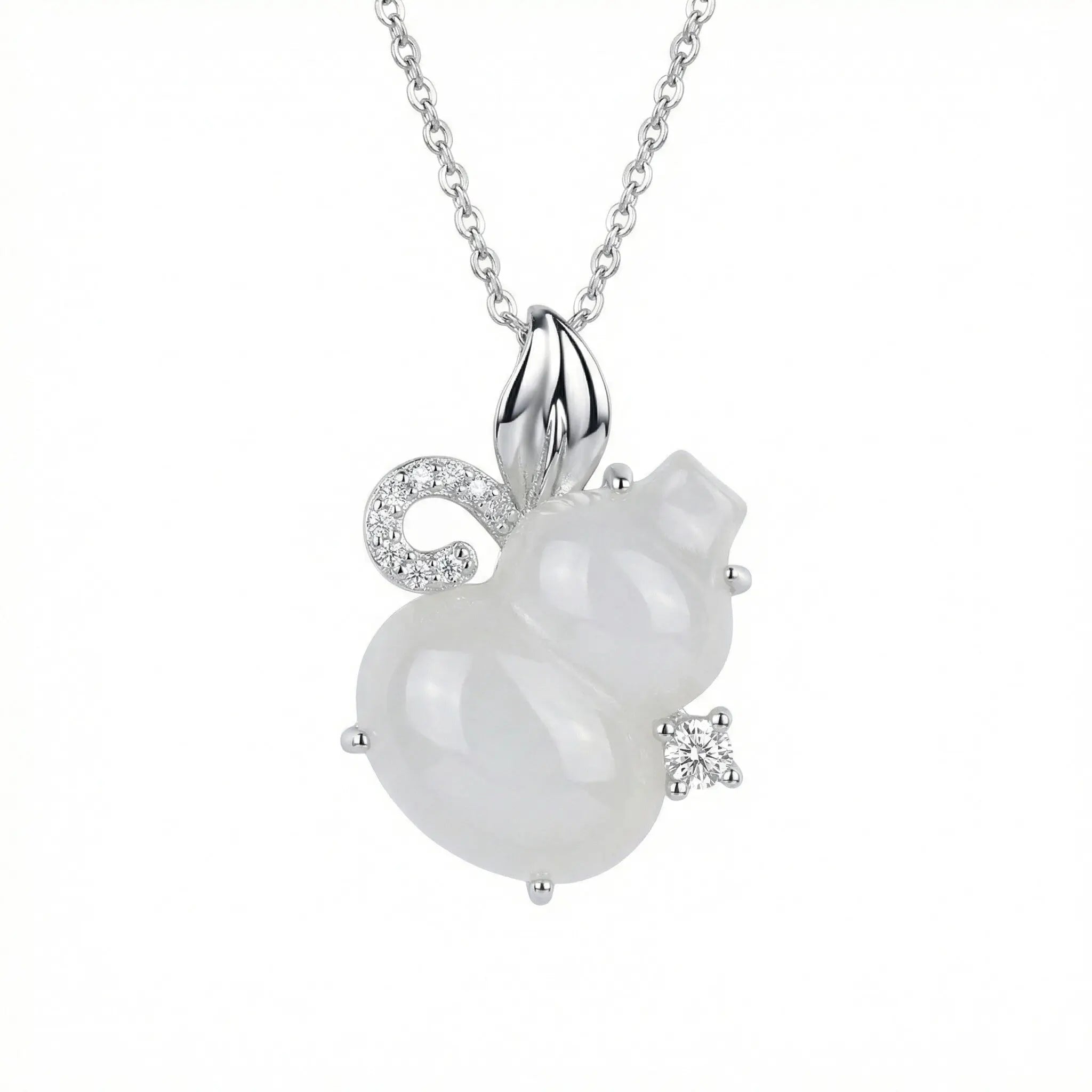 925 Sterling Silver Elegant White Gourd Pendant Necklace with Shimmering Silver Accents NP Collection
