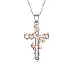 Sterling Silver Rose Flower Cross Pendant Necklace
