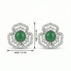 925 Sterling Silver Elegant Green Gemstone Flower Stud Earrings with Shimmering Baguette and Round Accents NP Collection