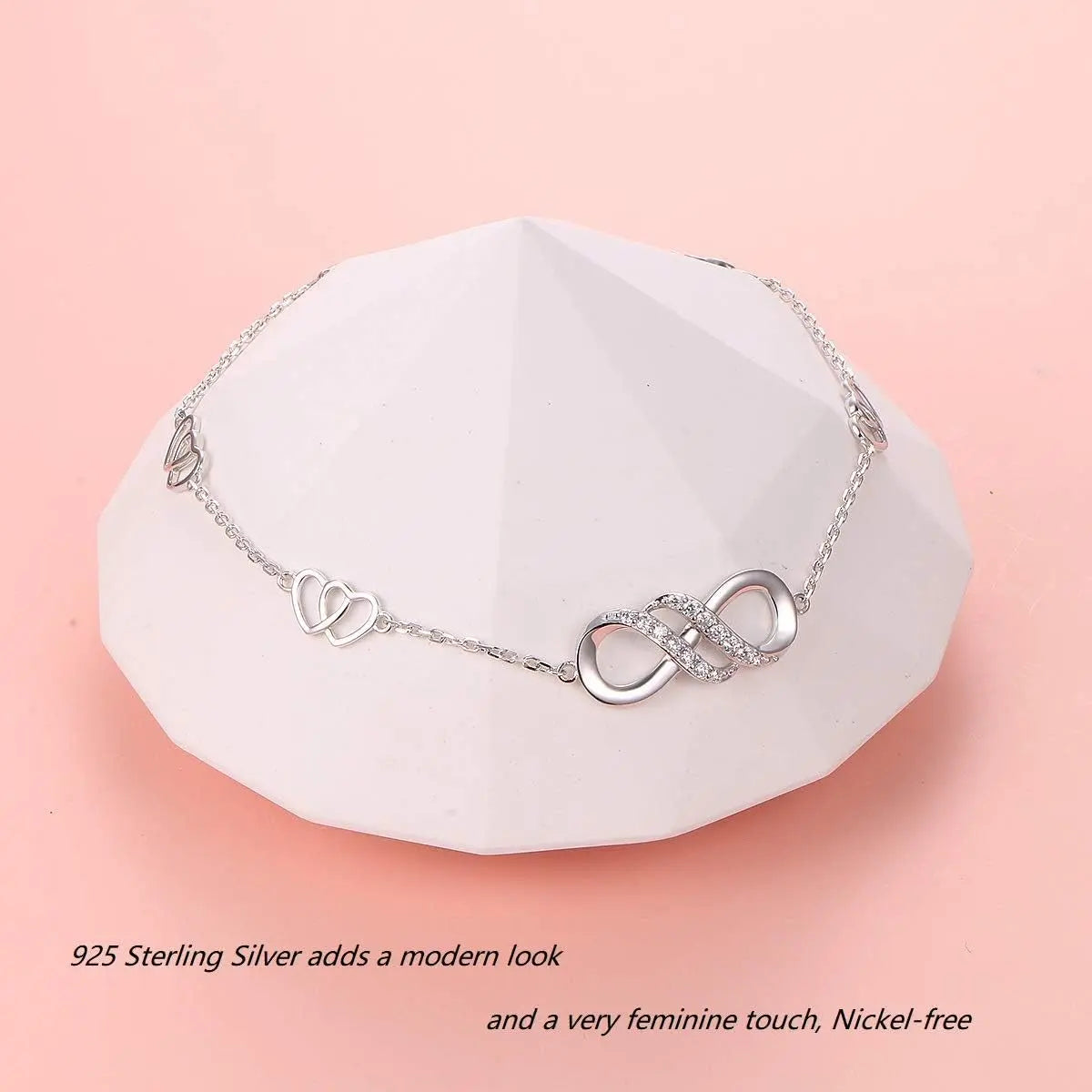Double Infinity Anklet 925 Sterling Silver Adjustable Heart Ankle Bracelet Boho Beach Foot Chain 9+1 Inch
