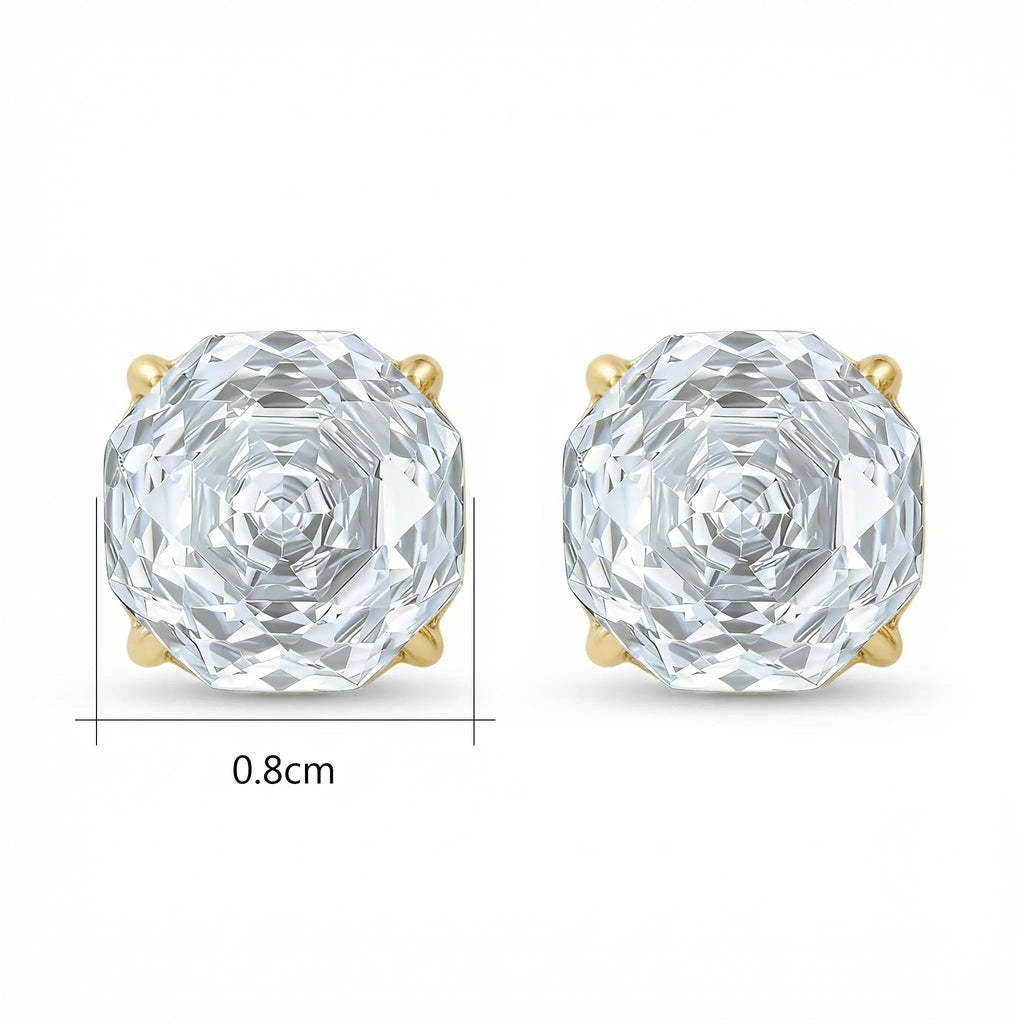 925 Sterling Silver Elegant Asscher Cut Brilliant Gemstone Stud Earrings in Polished Metal Setting