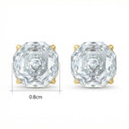 925 Sterling Silver Elegant Asscher Cut Brilliant Gemstone Stud Earrings in Polished Metal Setting