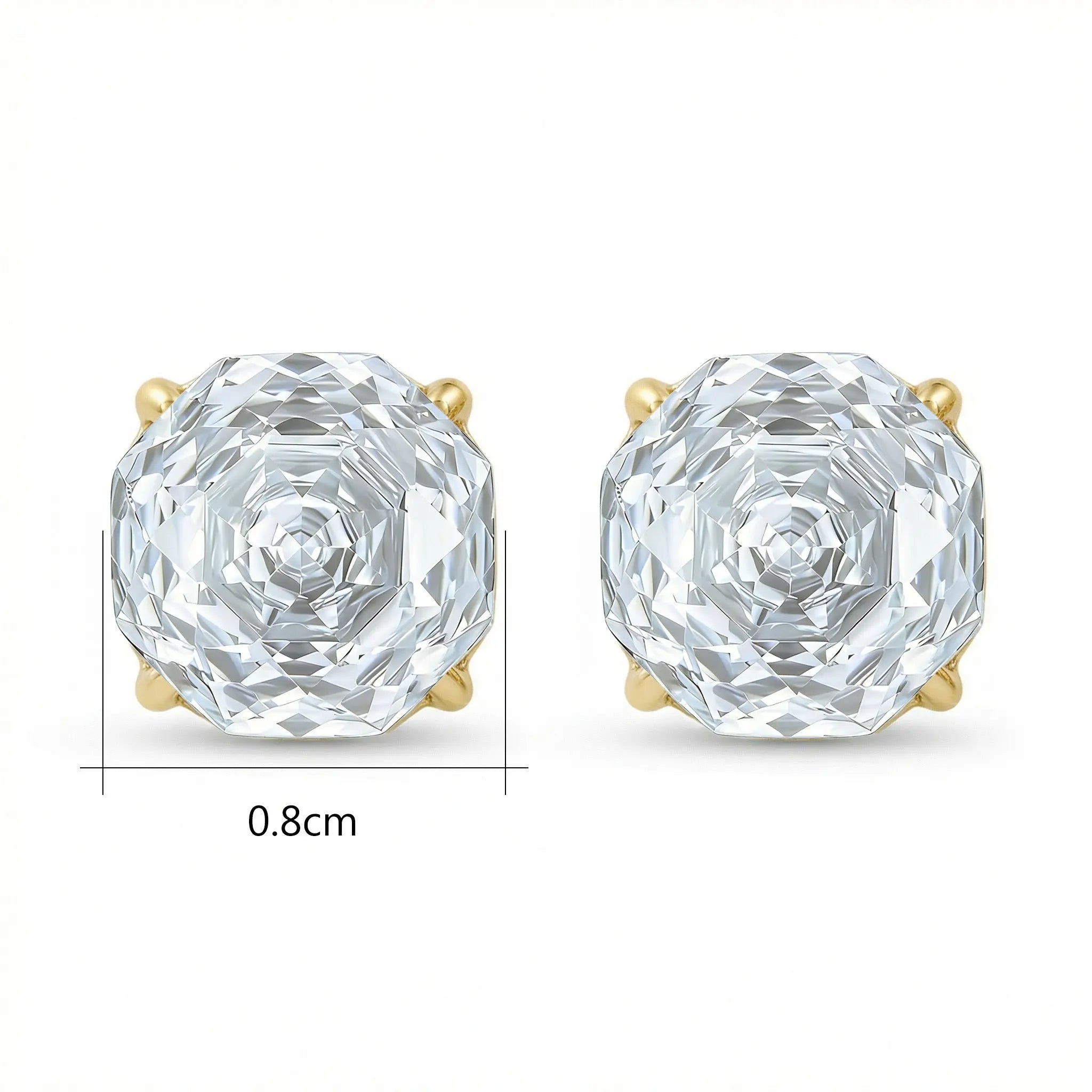 925 Sterling Silver Elegant Asscher Cut Brilliant Gemstone Stud Earrings in Polished Metal Setting