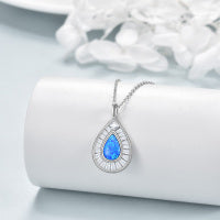 Sterling Silver Blue Opal Teardrop Necklace