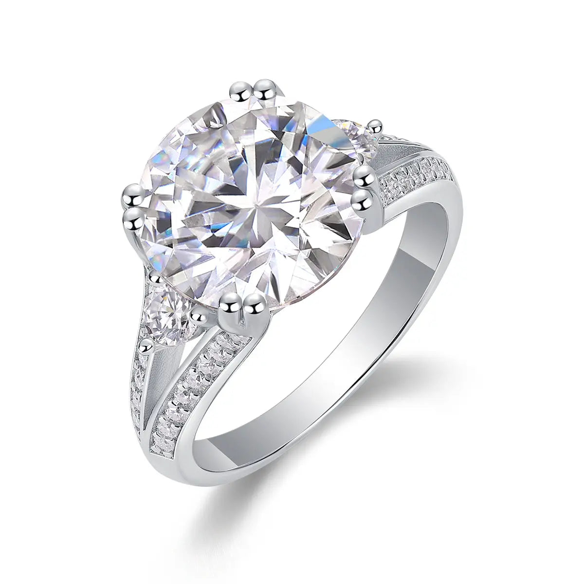1Elegant Radiance - Ring with 5-Carat Moissanite S925 Sterling Silver and Platinum-Plated Diamond 