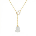 925 Sterling Silver Elegant White Jade Wulu Lariat Necklace with Diamond Pavé Accents NP Collection