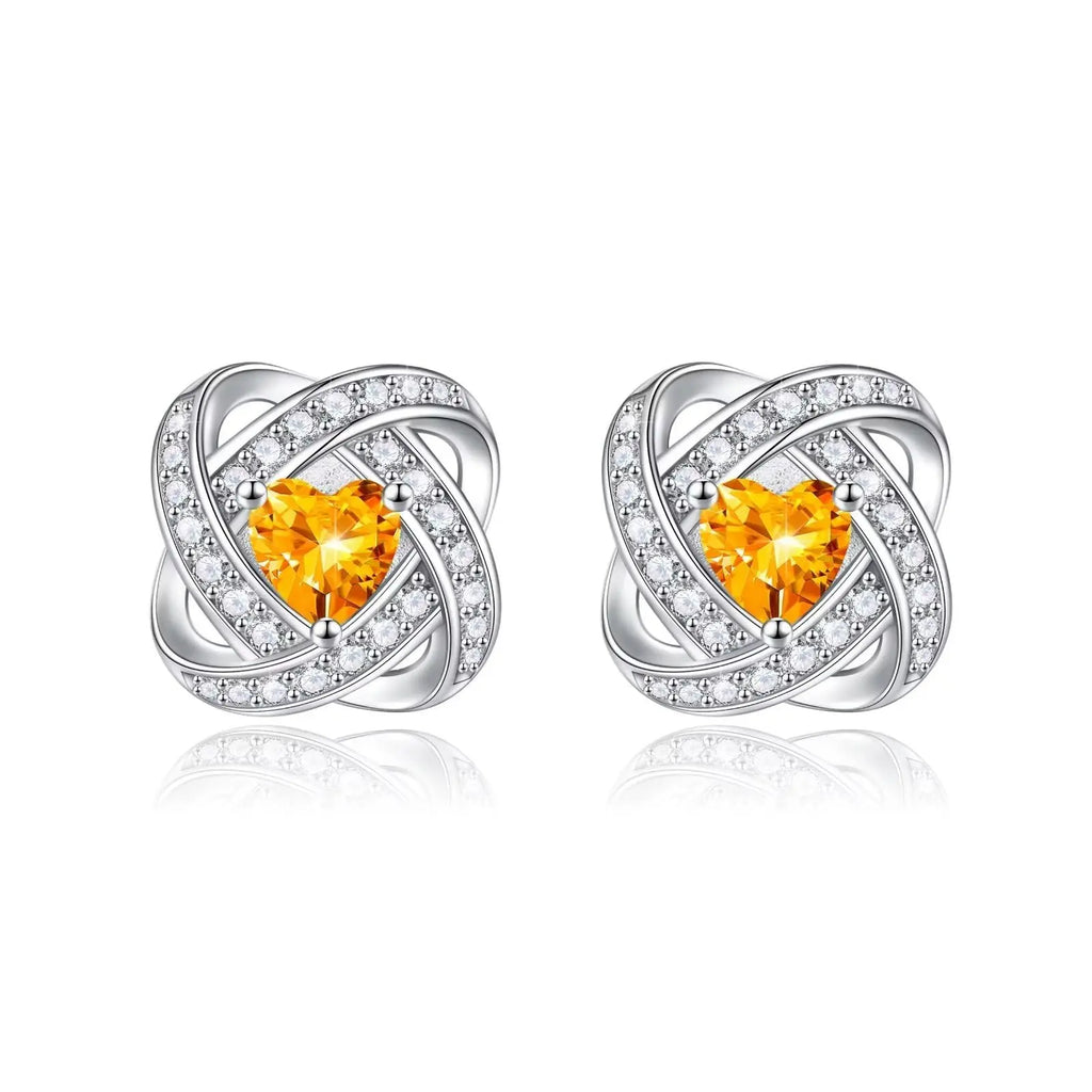 Silver Heart Citrine Stud Earrings NP Colletion