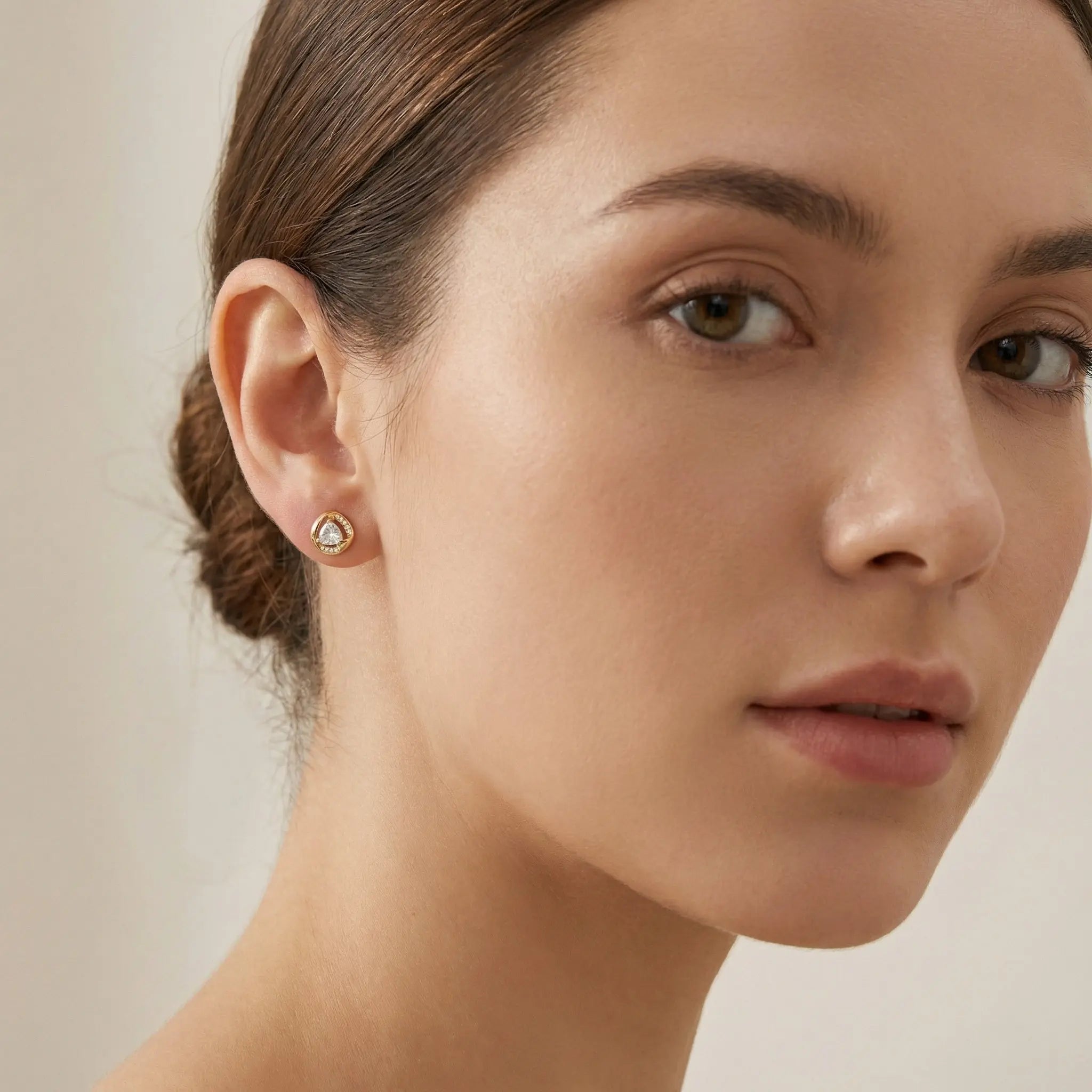 925 Sterling Silver Contemporary Trillion-Cut Stud Earrings Featuring Brilliant Pavé-Set Accents