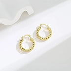 14K Gold Hoop Earrings Wrinkle Texture Chunky Hoops 