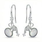 925 Sterling Silver Elegant Silver Bow Drop Earrings with Milky Moonstones and Sparkling Accents