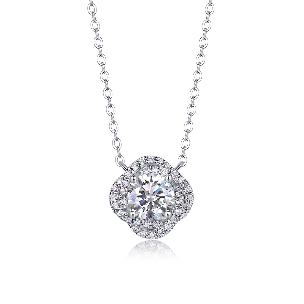 Lucky Flower - 1-carat Moissanite S925 Sterling Silver And Platinum Plating Pendant