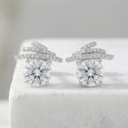 925 Sterling Silver Exquisite Radiant Sunny Earrings Studs with Sparkling Ribbon Accents and Shimmering Pavé Details NP Collection