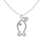 New S925 Sterling Silver Necklace Female Hollow Fish Shape Zircon Personality All-match