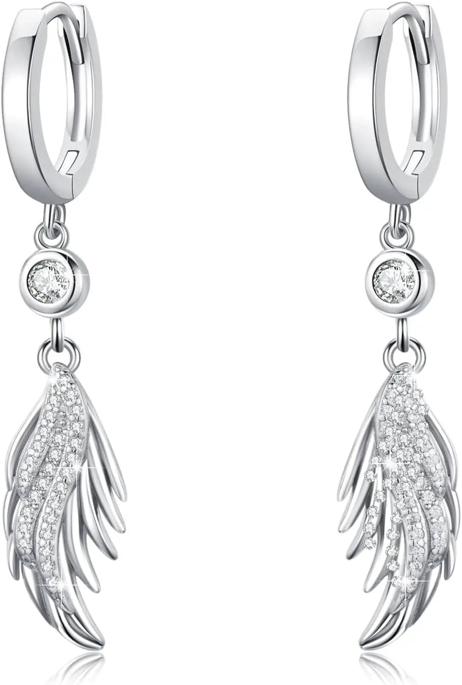 925 Sterling Silver Angel Wings Dangle Earrings