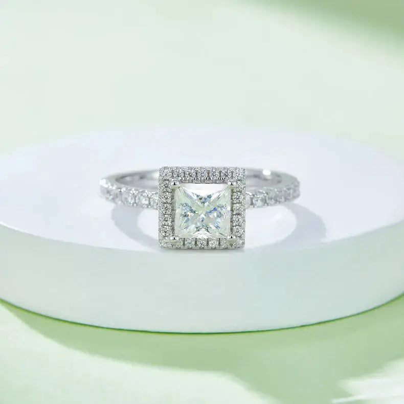 Square Moissanite Set With Top-quality Moissanite Luxury And Fashionable Light Luxury Jewelry Silver Ring S925 Silver Electroplated With Platinum NP Collection