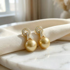 925 Sterling Silver Elegant South Sea Pearl Drop Earrings Featuring Shimmering CZ Accents and a Timeless Design