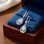 925 Sterling Silver Elegant Pear-Shaped Teardrop Halo Dangle Earrings in Sterling Silver Finish