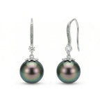 925 Sterling Silver Sophisticated Tahitian Black Pearl Drop Earrings with Shimmering Accents in Elegant Silver Tones