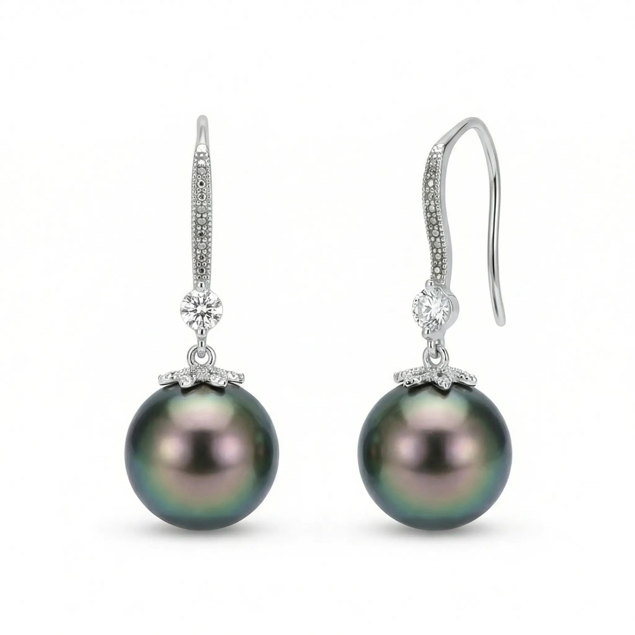 925 Sterling Silver Sophisticated Tahitian Black Pearl Drop Earrings with Shimmering Accents in Elegant Silver Tones