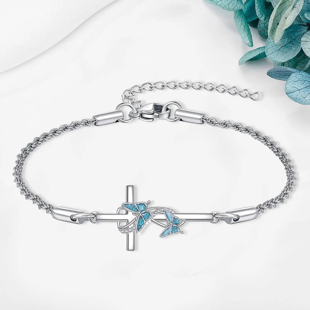 Cross Bracelet 925 Sterling Silver Turquoise 