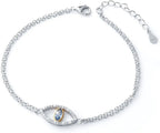 925 Sterling Silver Double Strand Cubic Zirconia Evil Eye Bracelet 