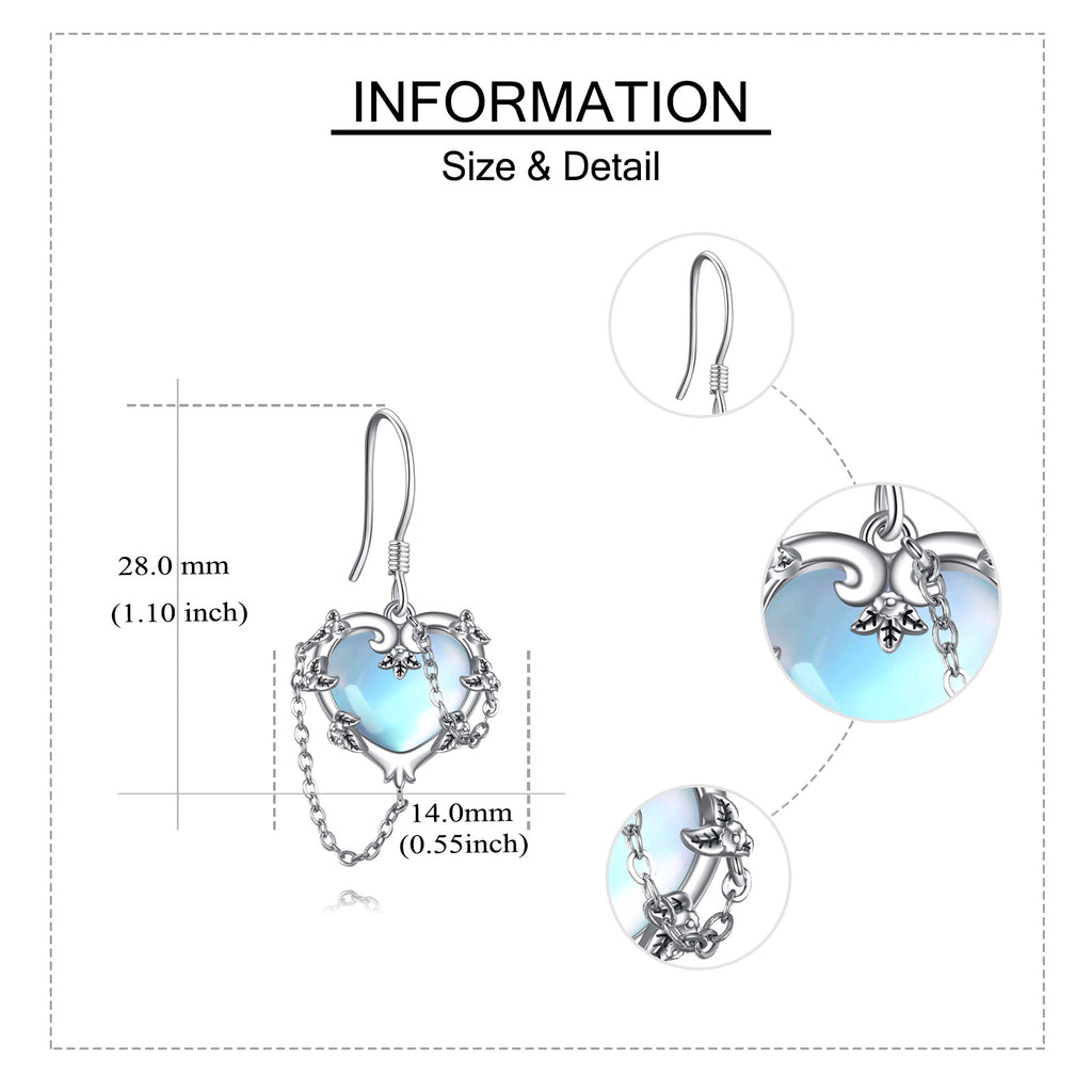 Heart Moonstone Earrings 925 Sterling Silver