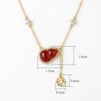 925 Sterling Silver Elegant Red Carnelian Hulu Pendant Necklace with Shimmering Accents and Coin Charm NP Collection
