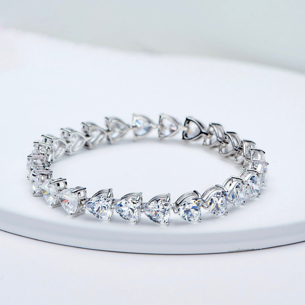 S925 Sterling Silver Bracelet Full Diamond Heart-shaped Bracelet
