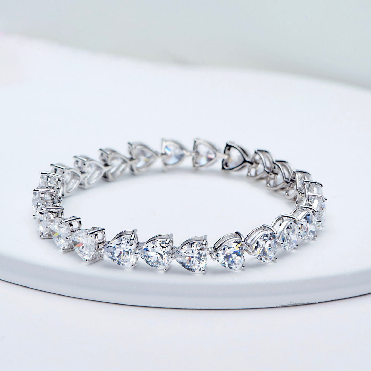 S925 Sterling Silver Bracelet Full Diamond Heart-shaped Bracelet