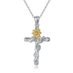 Cross Necklace 925 Sterling Silver Sunflower Pendant Necklaces Birthday Gifts Jewelry for Women Mom Daughter Wife