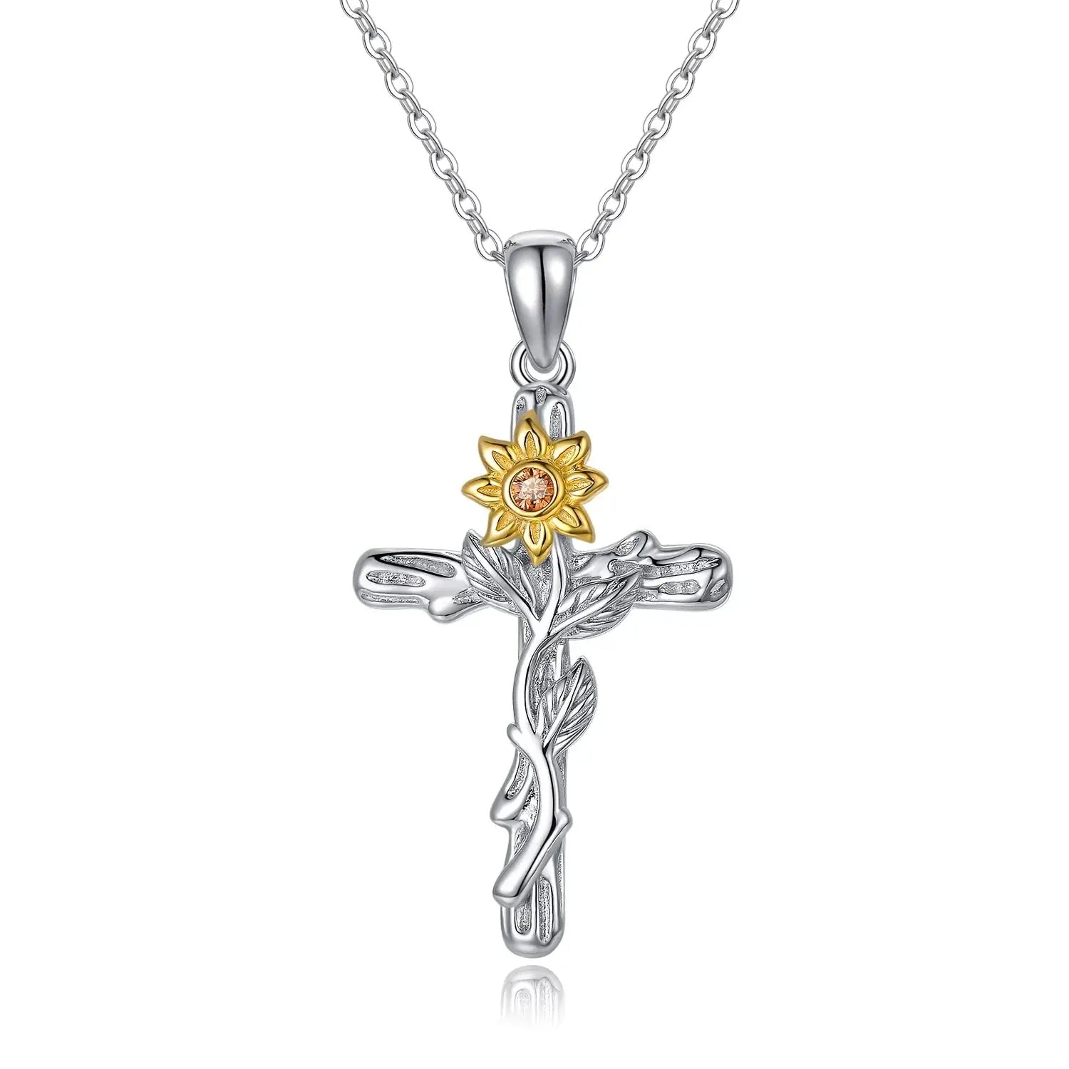 Cross Necklace 925 Sterling Silver Sunflower Pendant Necklaces Birthday Gifts Jewelry for Women Mom Daughter Wife