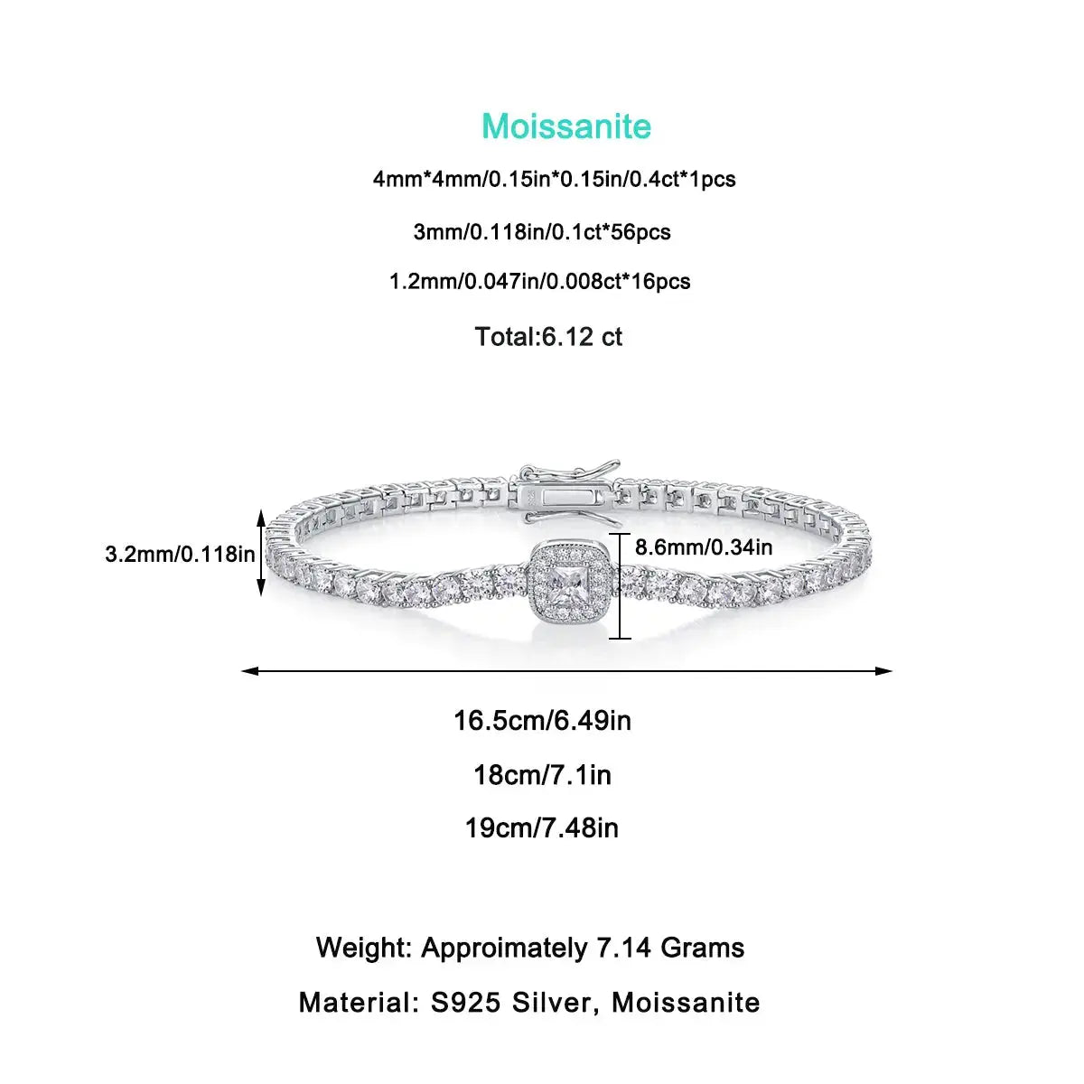 Set With Top-quality Moissanite, This Luxurious And Fashionable Light Luxury Jewelry Silver Bracelet Is Made Of S925 Silver Electroplated With Platinum NP Collection