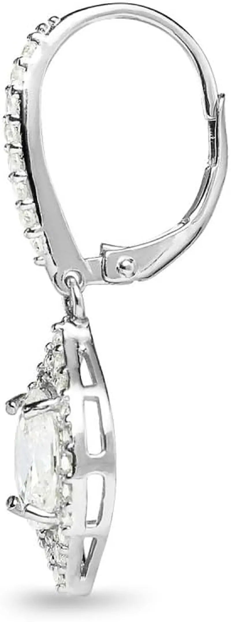 Sterling Silver Oval Dangle Leverback Earrings Made with AAA Cubic Zirconia