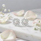 925 Sterling Silver Elegant White Pearl and Diamond Floral Stud Earrings NP Collection