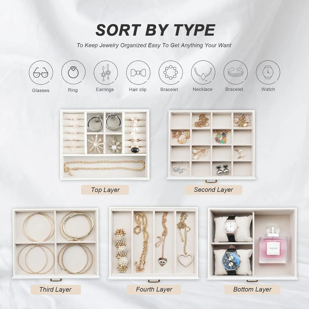Large Jewelry Boxe 5 Layers 4 Drawers Jewelry Box with Handle 