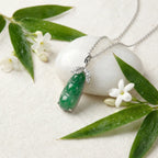 925 Sterling Silver Elegant Green Jadeite Pea Pod Pendant Necklace with Sparkling Accents NP Collection