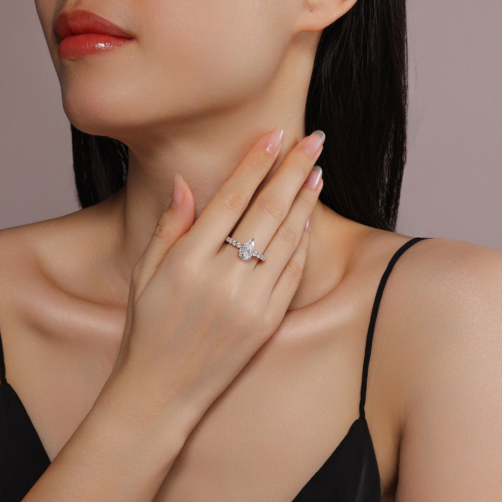 Moonlight Water Drop - Moissanite S925 Sterling Silver And Platinum Diamond Ring